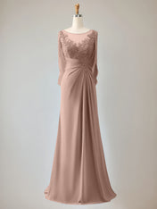 Trumpet/Mermaid Scoop Neck 1/2 Sleeve Chiffon Mother of the Bride Dress With Beadings