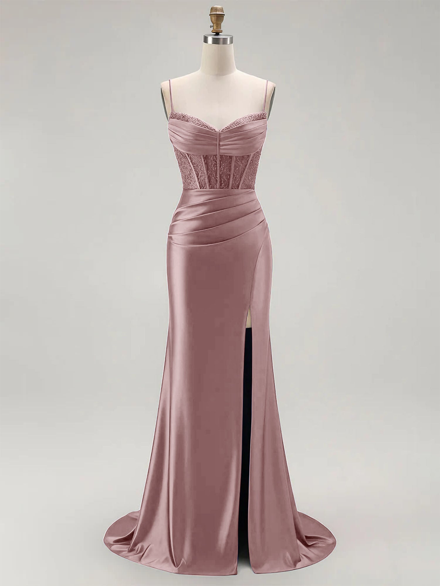 Sparkly Satin Mermaid Long Corset Prom Dress with Beading