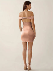 Off-The-Shoulder Ruched Satin Mini Homecoming Dress