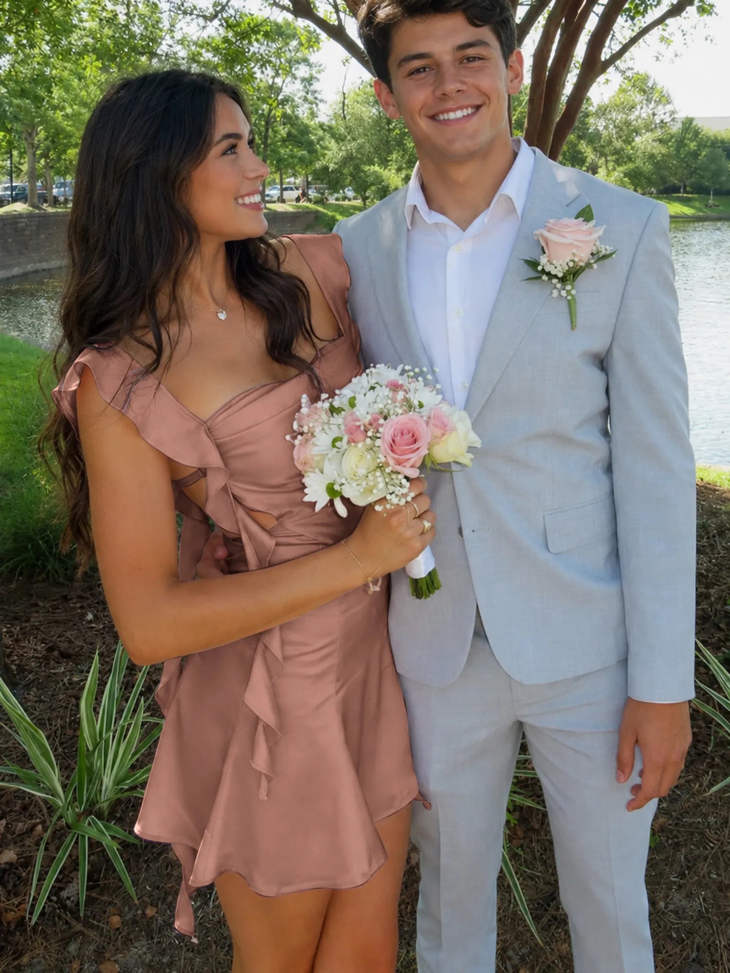 Ruffle Strap Short Homecoming Dress with Cutouts