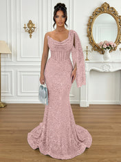 Glamorous Ice Blue One-Shoulder Sequin Corset Mermaid Prom Dresses