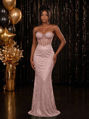 Strapless Sequin-Accented Mermaid Prom Dress with High Slit