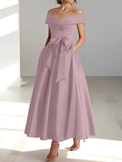 Robe de mère de la mariée coupe A-Line/Princesse, épaules dénudées, sans manches, longueur cheville, avec poches 