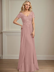 A-line V-Neck Floor-Length Chiffon Lace Mother of the Bride Dress