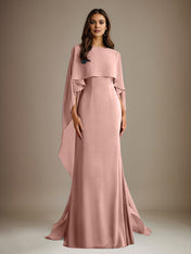 Sheath/Column Boatneck Floor-Length Chiffon Mother of the Bride Dress With Cascading Ruffles