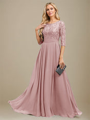 A-Line Scoop Floor-Length Lace Chiffon Mother Of the Bride Dress With Sequins Applique