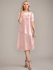 A-Line Scoop Knee-Length Mother of the Bride Dress With Applique & Sequins