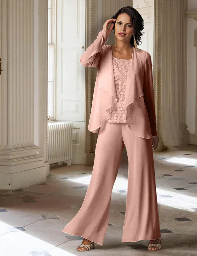 Chiffon Long Sleeves Mother of the Bride Pantsuits with Jacket