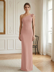 Green Formal Evening Dress Sheath One Shoulder Sleeveless Maxi Dress Gown