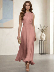 Ethereal Formal Evening Dress Ice Blue Pleated Chiffon Maxi Gown