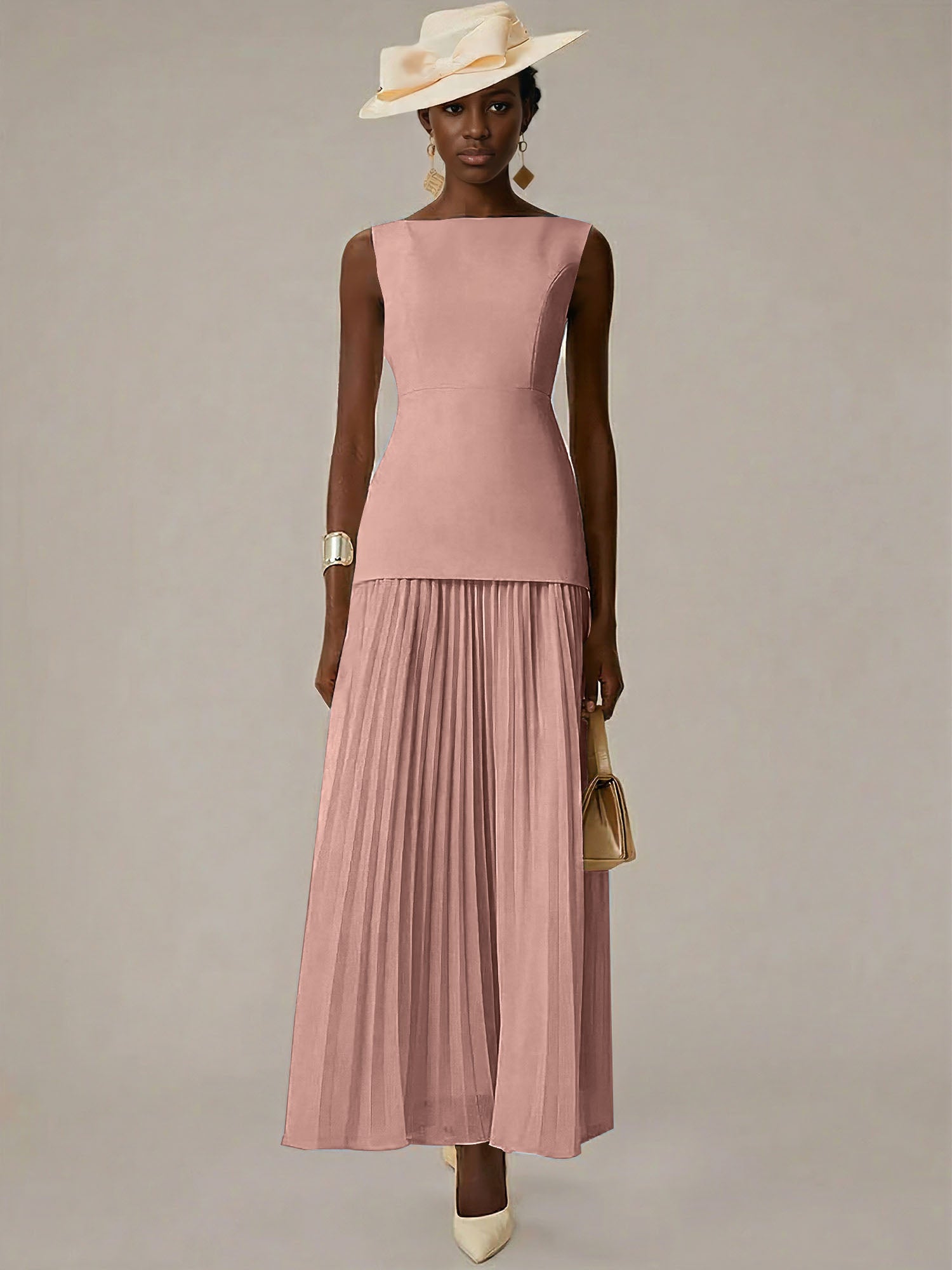 White A Line Chiffon Round Neck Sleeveless Floor Length Dresses