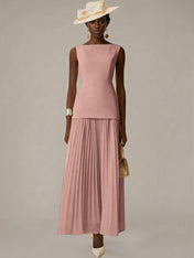 White A Line Chiffon Round Neck Sleeveless Floor Length Dresses