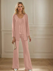 Tailleur-pantalon en mousseline avec veste pour mère de la mariée 