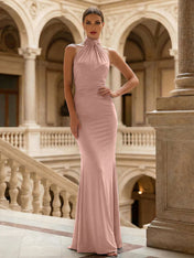 Navy Blue Halter Neck Maxi Dresses Mermaid Evening Dress