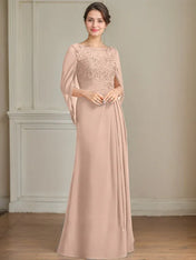 A-Line/Princess Scoop Floor-Length Mother of the Bride Dresses with Pleated & Sequins