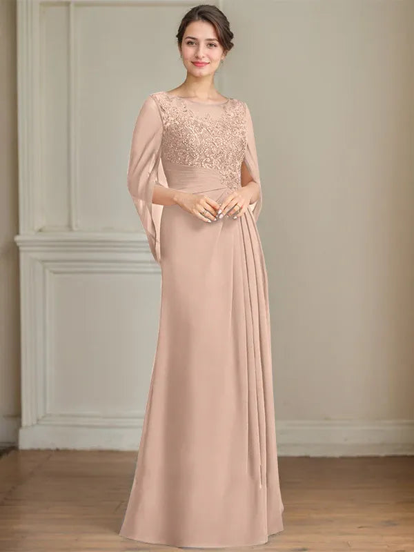 Princess Scoop Floor-Length Mother of the Bride Dresses with Pleated & Sequins