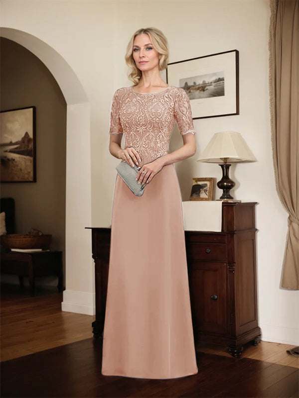 A-line Scoop Floor-Length Lace Chiffon Mother of the Bride Dress With Sequins