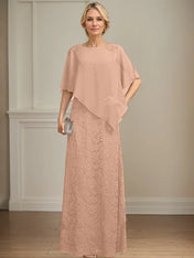 Sheath/Column Scoop Floor-Length Chiffon Lace Mother of the Bride Dress With Sequins Beading