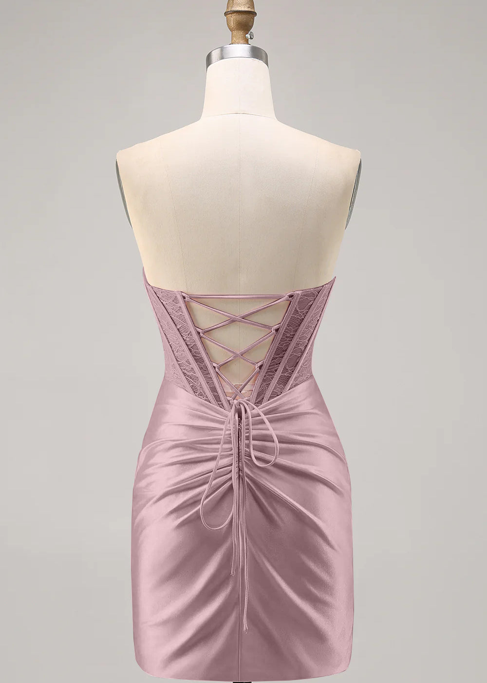 Dusty Rose Satin Corset Strapless Ruched Bodycon Homecoming Dress