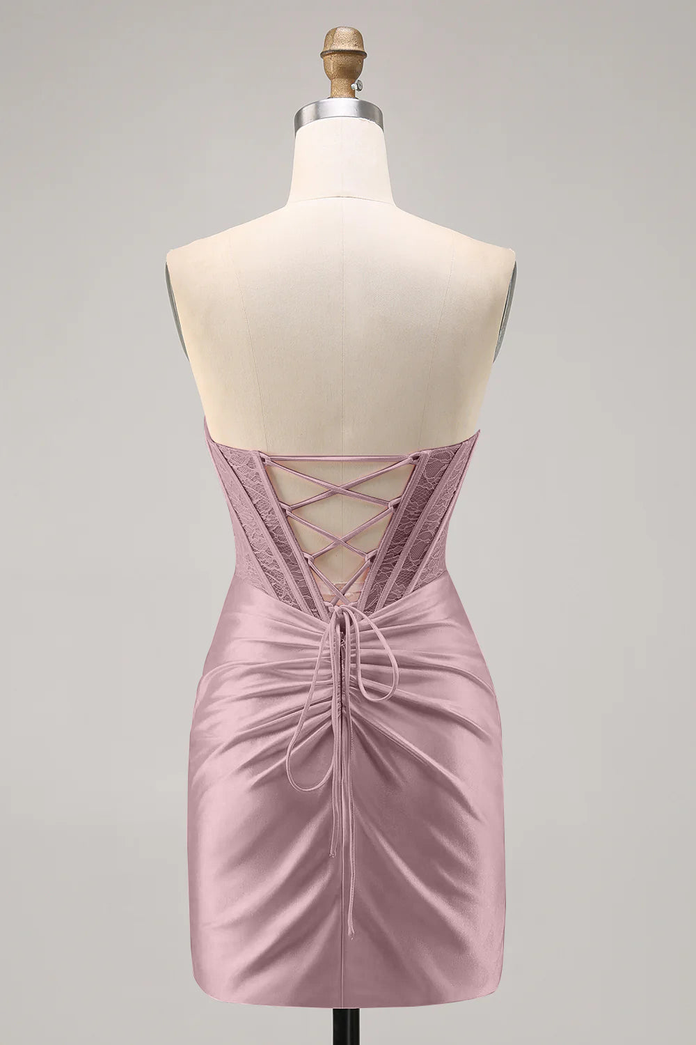 Dusty Rose Satin Corset Strapless Ruched Bodycon Homecoming Dress