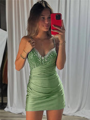 Beaded V Neck Corset Bodice Homecoming Dress
