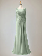 Trumpet/Mermaid Scoop Neck 1/2 Sleeve Chiffon Mother of the Bride Dress With Beadings