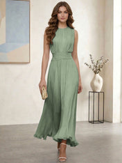 Ethereal Formal Evening Dress Ice Blue Pleated Chiffon Maxi Gown