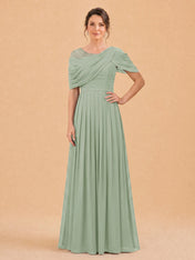 One-Shoulder Cape Overlay Chiffon Mother of the Bride Dress