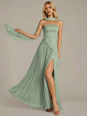 Navy A Line Satin Off The Shoulder Sleeveless Floor Length Dress