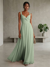 Elegant Soft Blush Twist-Front Chiffon Maxi Gown