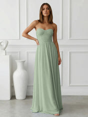 Light Blue Sweetheart Chiffon A Line Maxi Dress with Pleat