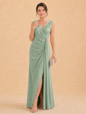 V-Neck Faux-Wrap Evening Gown with Side Draping Mother of The Bride Dresses