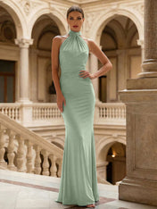 Navy Blue Halter Neck Maxi Dresses Mermaid Evening Dress