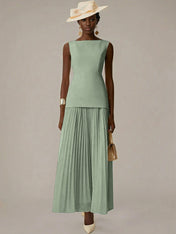 White A Line Chiffon Round Neck Sleeveless Floor Length Dresses