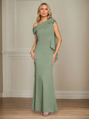 Trumpet/Mermaid One Shoulder Sleeveless Stretch Crepe Mother of the Bride Dress With Bow