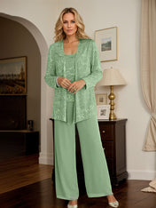 Chiffon Mother of the Bride Pantsuits with Jacket & Sequins