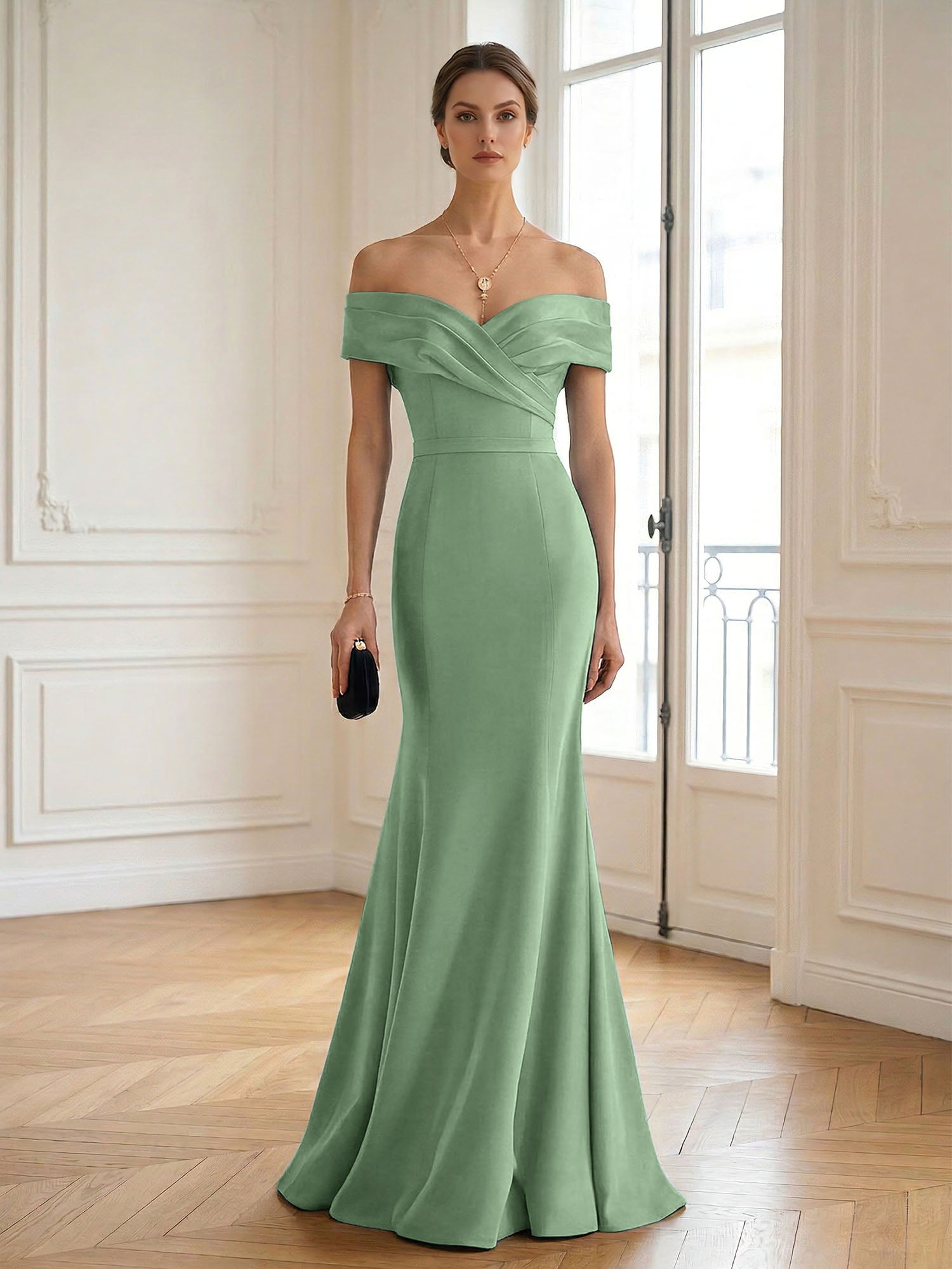 Formal Wedding Guest Dress Navy Off Shoulder Maxi Mermaid Dress