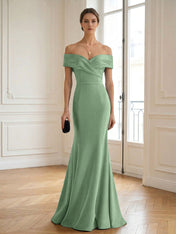 Formal Wedding Guest Dress Navy Off Shoulder Maxi Mermaid Dress