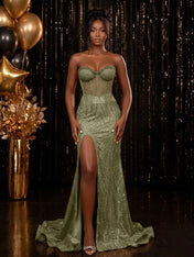 Strapless Sequin-Embellished Mermaid Prom Dress