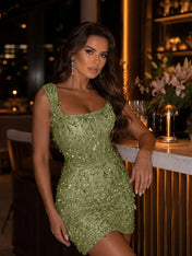 Square-Neck Hand-Beaded Short Homecoming Dress