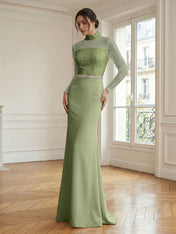 Formal Dress White Sheath Illusion Neck Beaded Chiffon Maxi Dress