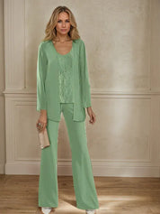 Tailleur-pantalon en mousseline avec veste pour mère de la mariée 