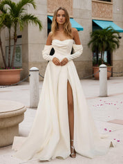 Sweetheart Long Sleeves Wedding Dress with Slit A Line Bridal Gowns