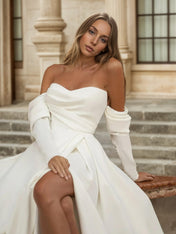 Sweetheart Long Sleeves Wedding Dress with Slit A Line Bridal Gowns