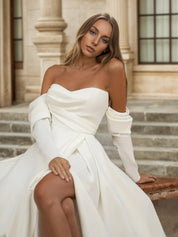 Sweetheart Long Sleeves Wedding Dress with Slit A Line Bridal Gowns