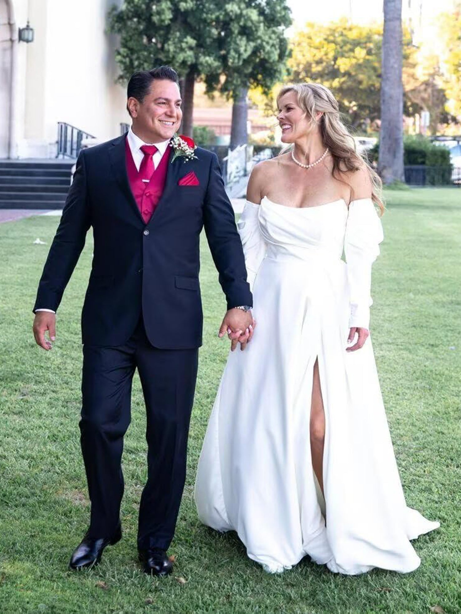 Sweetheart Long Sleeves Wedding Dress with Slit A Line Bridal Gowns