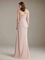 Pink Chiffon Off the Shoulder Floor Length Dress with Rhinestone Details