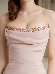 Pink Chiffon Off the Shoulder Floor Length Dress with Rhinestone Details