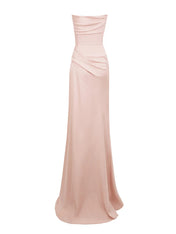 Pink Chiffon Off the Shoulder Floor Length Dress with Rhinestone Details