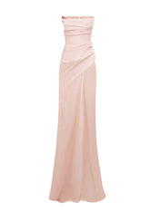 Pink Chiffon Off the Shoulder Floor Length Dress with Rhinestone Details
